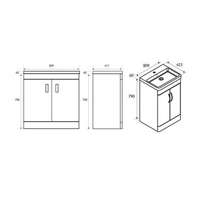 Cavone 80CM 2 Door Basin Vanity Unit - High gloss white 