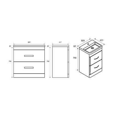 Cavone 80CM 2 Drawer Basin Vanity Unit - Matt Grey