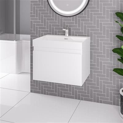 Gravina 60cm x 46cm 1 Tap Hole Polymarble Wall Hung Basin - White