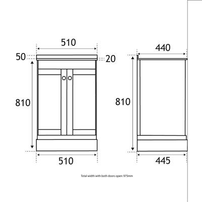 Hardwick 50CM 2 Door Basin Vanity Unit - Matt Blue