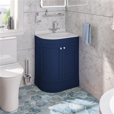 Hardwick 60cm Left Hand (LH) 2 Door Corner Cabinet Basin Unit - Matt Blue