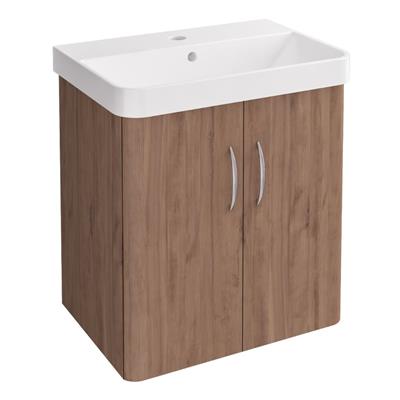 Cavone II 500mm Wall Hung 2 Door Wall Hung Basin Vanity Unit  - Medium Oak 