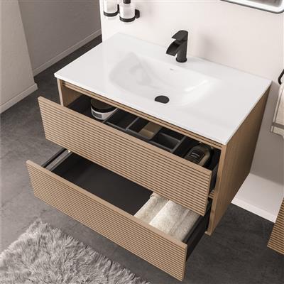 Olympia 800x445mm Fluted Effect Drawer Vanity Wall Hung Unit 