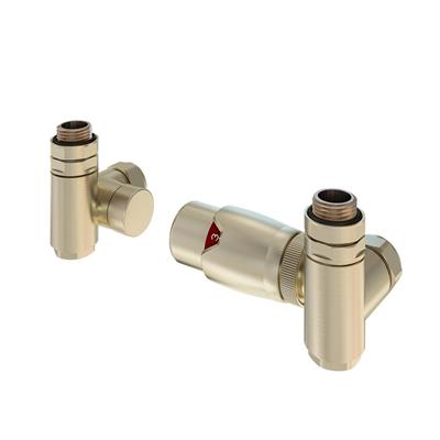 15mm Corner Dual Fuel TRV & Lockshield Valve Brushed Brass