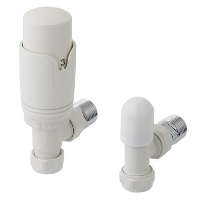 15mm Angled TRV and Lockshield Valve Matt White