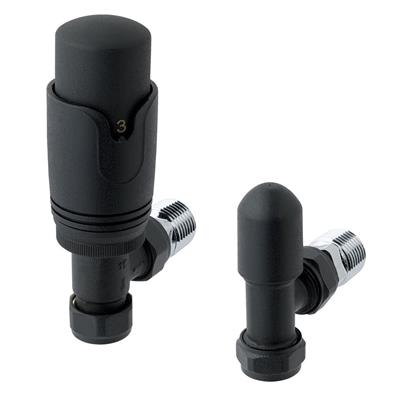 15mm Angled TRV and Lockshield Valve Matt Black