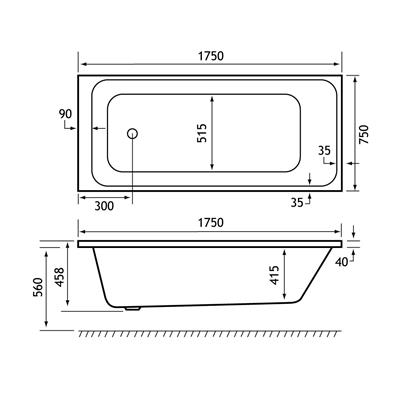 Malin Single Ended (SE) 1750 x 750 x 440mm 5mm Bath - White