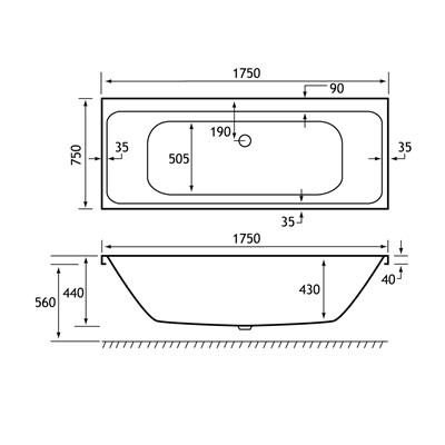 Malin Double Ended (DE) 1750 x 750 x 440mm 5mm Bath - White