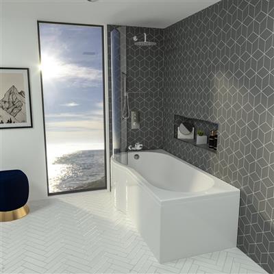 Shannon 1700 x 850 x 400mm Left hand (LH) P-Shaped Beauforte Shower Bath - White