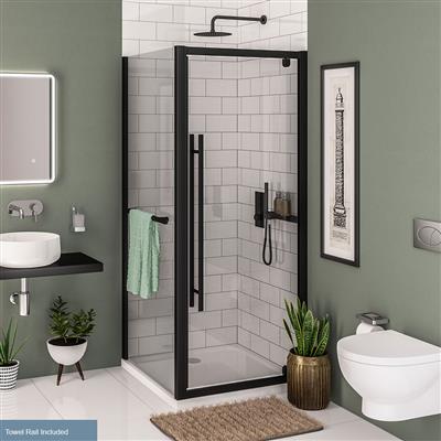 Vantage 2000 6mm Easy Clean 2000mm x 760mm Side Panel with Towel Rail - Matt Black