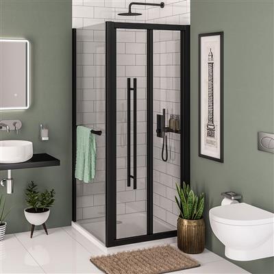 Vantage 2000 6mm Easy Clean 2000mm x 900mm Bi-Fold Shower Door - Matt Black