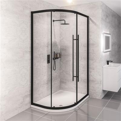 Vantage 2000 6mm Easy Clean 1000x900mm Offset Quadrant Shower Enclosure - Matt Black