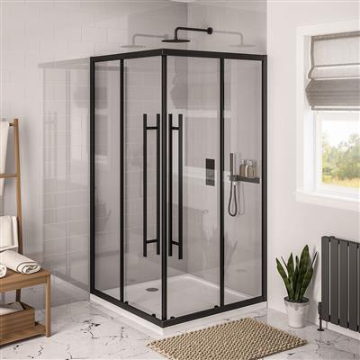 Vantage 2000 6mm Easy Clean 900mm x 700mm Offset Corner Entry Shower Enclosure - Matt Black