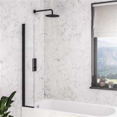 6mm 1400 x 300mm Hinge Bath Screen - Matt Black