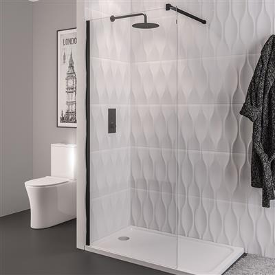 Vantage 2000 8mm Easy Clean 2000mm x 1100mm Walk-In Shower Panel - Matt Black