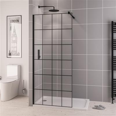 Vantage 2000 8mm Easy Clean 2000mm x 760mm Framed Walk-In Shower Panel - Matt Black