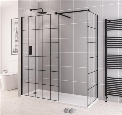 Vantage 2000 8mm Easy Clean 2000mm x 1100mm Framed Walk-In Shower Panel - Matt Black