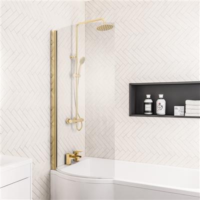 6mm 1400 x 735mm Left Hand (LH) P-Shaped Bath Screen - Brushed Brass