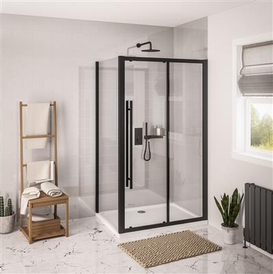 Vantage 2000 Easy Clean 2000x1300mm Slider Shower Door - Matt Black