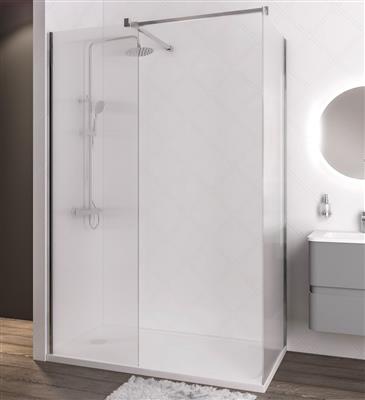 Vantage 2000 8mm Easy Clean  2000x1400mm Walk-In Shower Panel with fluted glass - Chrome