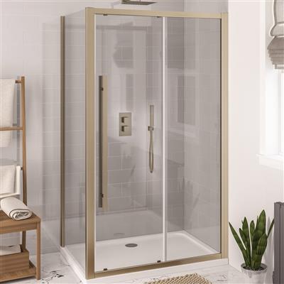 Vantage 2000 Easy Clean 2000mm x 1100mm Slider Shower Door - Brushed Brass