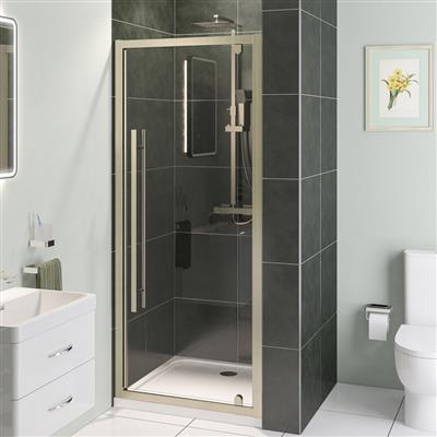 Vantage 2000 6mm Easy Clean 2000mm x 800mm Pivot Shower Door - Brushed Brass