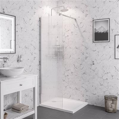 Vantage 2000 8mm Easy Clean 2000mm x 800mm Walk-In Shower Panel with Fluted Glass - Chrome