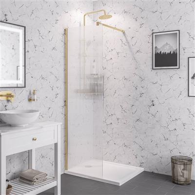 Vantage 2000 8mm Easy Clean 2000mm x 1100mm Walk-In Shower Panel with Fluted Glass - Brushed Brass