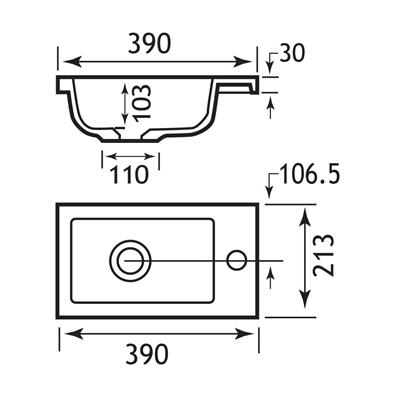 Quantum 21cm x 39cm 1 Tap Hole Cast Marble Basin - White