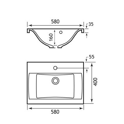 Oslo 58cm x 40cm 1 Tap Hole Cast Marble Combination Unit Basin Top - White