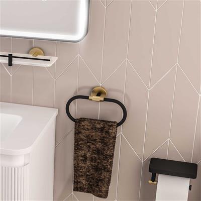 Catania Toilet Roll Holder with Shelf Matt Black/Brushed Brass