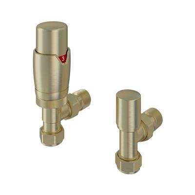 15mm Angled TRV and Lockshield Valve Brushed Brass