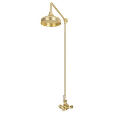 Traditional Thermostatic exposed shower Valve with 8'' Rose Head - Brushed Brass