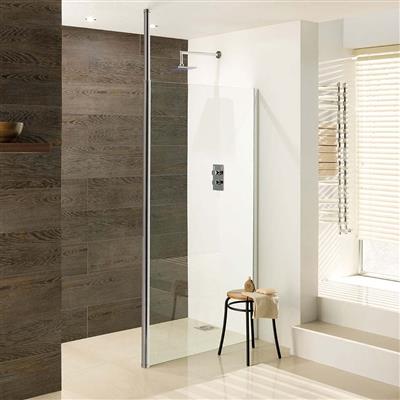 Valliant 8mm 1950mm x 700mm Round Pole Walk-In Front Shower Panel - Chrome