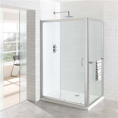 Vantage 6mm Easy Clean 1850mm x 900mm Side Panel with Towel Rail - Chrome