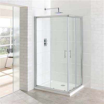 Vantage 6mm Easy Clean 900mm x 760mm Offset Corner Entry Shower Enclosure - Chrome