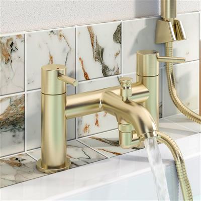 Meriden Bath Shower Mixer Tap with Handset, Hose and Holder Brushed Brass