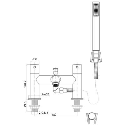 Meriden Bath Shower Mixer Tap with Handset, Hose and Holder Brushed Brass