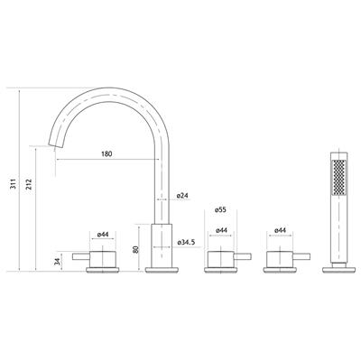 Meriden 5 Tap Hole Bath Shower Mixer Tap Matt Black