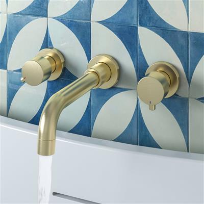 Meriden 3 Tap Hole Wall Mounted Bath Tap Set Brushed Brass