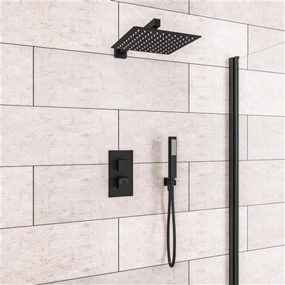 Square Thermostatic Shower Bundle with Shower Head, Valve & Handset - Matt Black