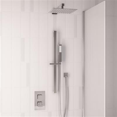 Square Thermostatic Shower Bundle with Shower Head, Valve, Round Riser Kit & Handset - Chrome