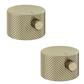 (Pair) Meriden Full Knurling Tap Handles for Wall Mounted 3 Tap Hole Basin / Bath Mixer Taps Brushed Brass