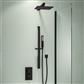 Square Thermostatic Shower Bundle with Shower Head, Valve, Round Riser Kit & Handset - Black with Chrome